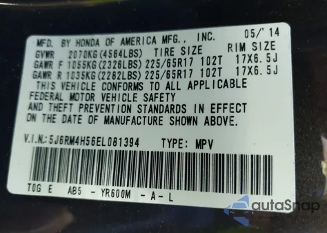 2014 Honda Cr-V Ex from USA, damaged, VIN 5J6RM4H56EL081394